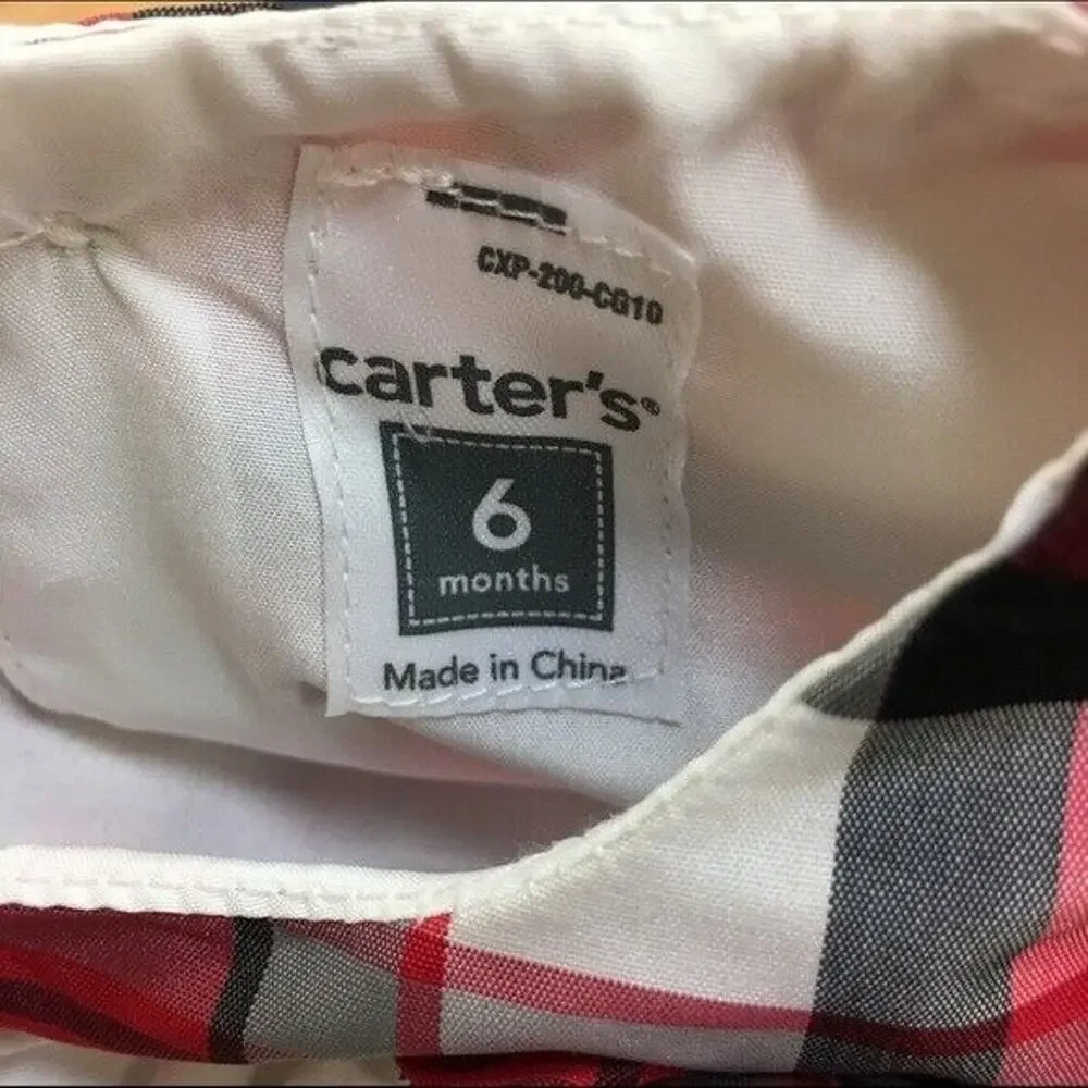 Carter's Girls‎ Dress Sz 6 mo Red Black White Plaid Short Sleeve Holiday NEW